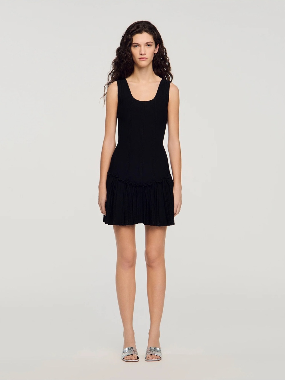 CARLA SHORT KNIT DRESS WITH RUFFLE BLACK
